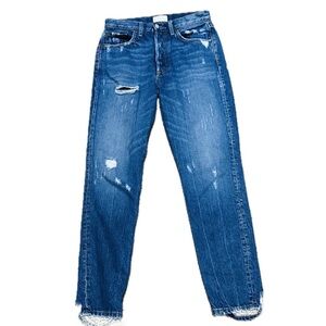 👖🛹 BOYISH Billie Straight Leg Distressed Jeans | Raw Hem Medium Wash Blue Sz 27